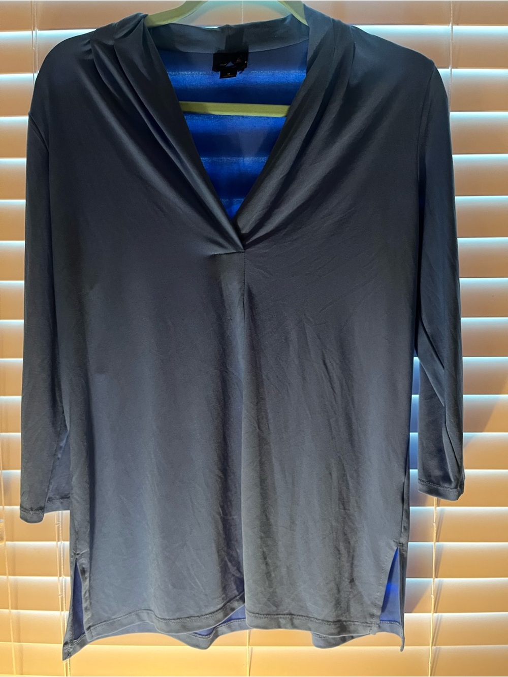 Draped V-Neck Long Sleeve Top in blue